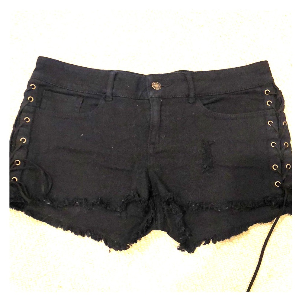 Forever 21 lace up black denim shorts
